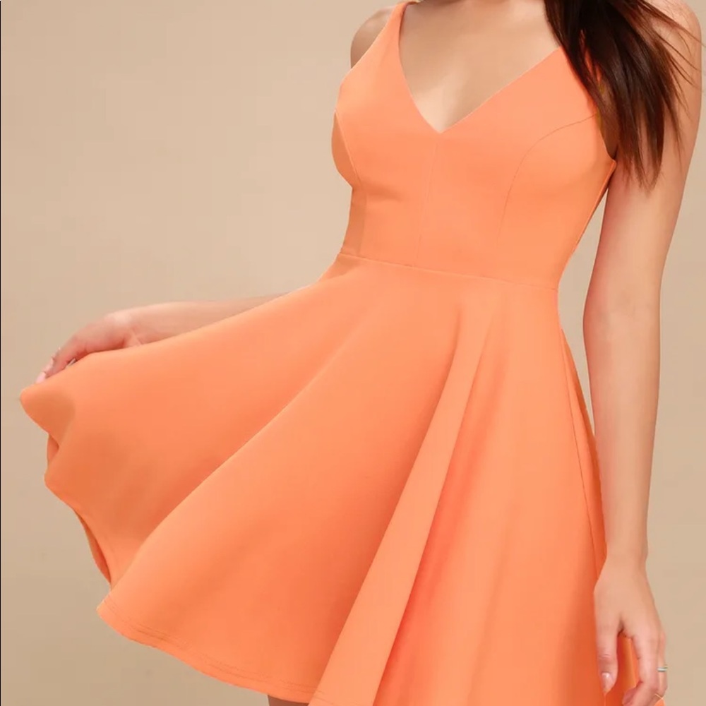 SOLD! Lulu’s Darling Delight Bright Peach Skater Dress